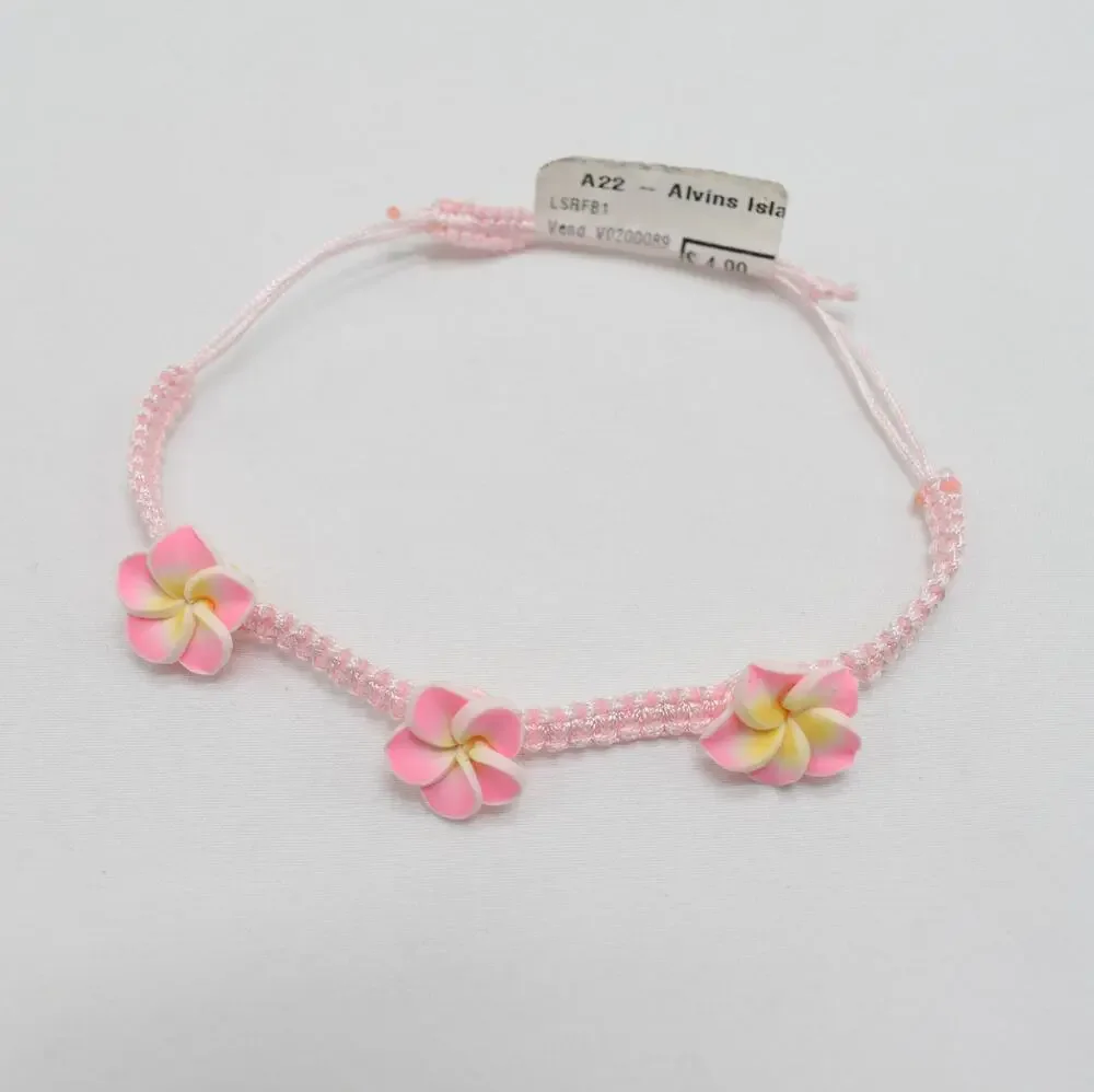 Pink Clay Flower Bracelet Tropical Beach Coconut Girl Coastal Boho Macramé Y2K